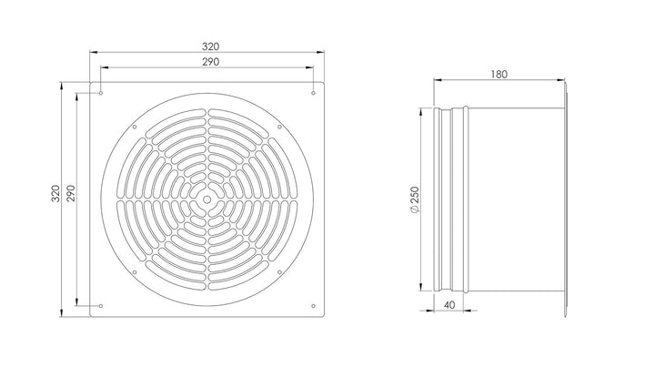 Steinberg14 Weiss Ø 250mm Rohrlüfter Wand Radiallüfter Ventilator Wandflansch Zu-Abluft, Metall Ø 25