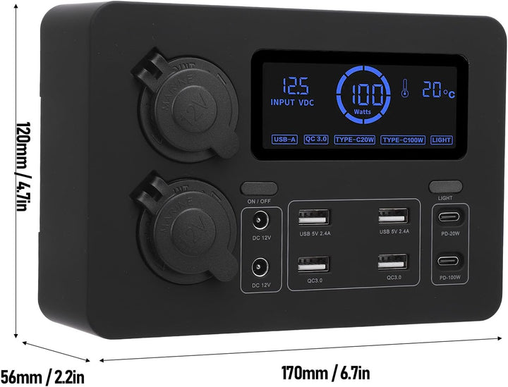 12 V Mini Power Box, 100W LCD -Display USB C QC3.0 Port für 4 Anderson Outlet Multifunktionale Leist