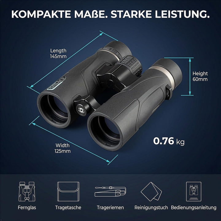 Optus 10x42 Dachkant-Fernglas, kompaktes Allround-Fernglas, 91m Sehfeld, Mehrschichtvergütung, Twist