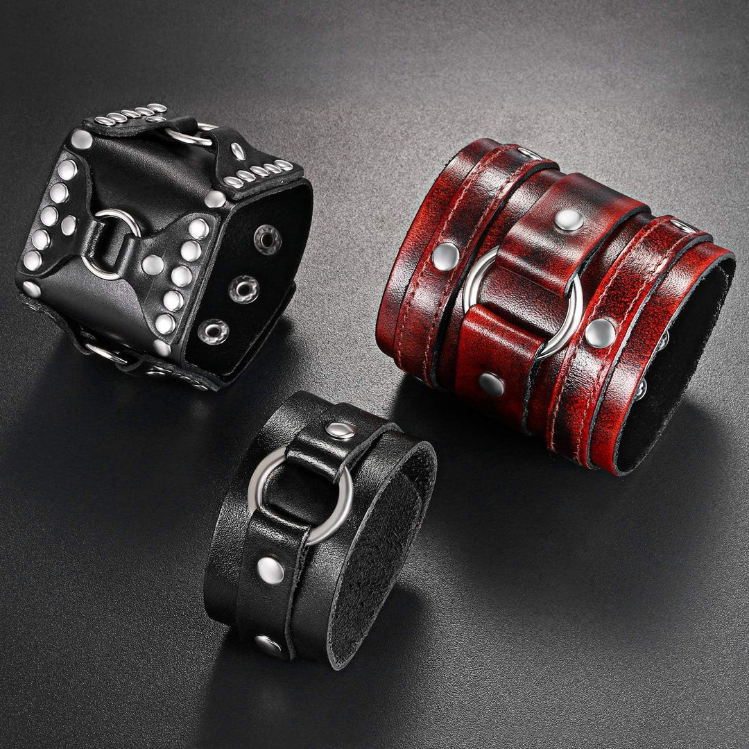 OIDEA ECHT Retro Breits Herren Kunstleder Armband Punk Style, Rock Manschette Wrap für Männer Junge