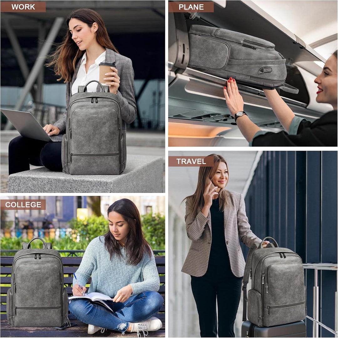 Veganer Lederrucksack für Damen und Herren, passend für 16,0 Zoll Laptop, weicher Reiserucksack für