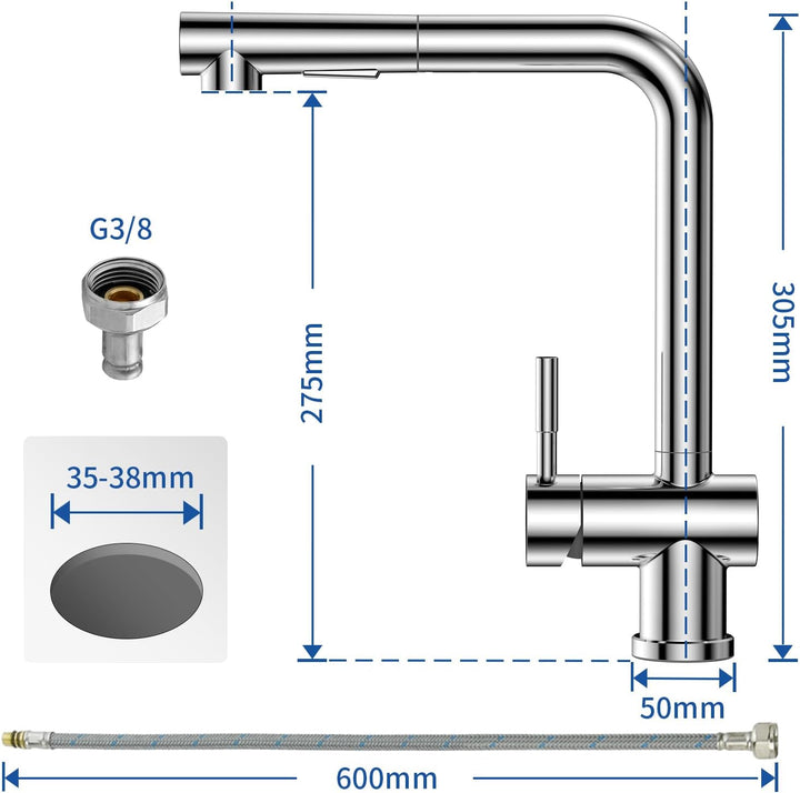 CECIPA Hochdruck Wasserhahn Küche Ausziehbar, Küchenarmatur mit Brause Zwei Strahlarten, Armatur Küc
