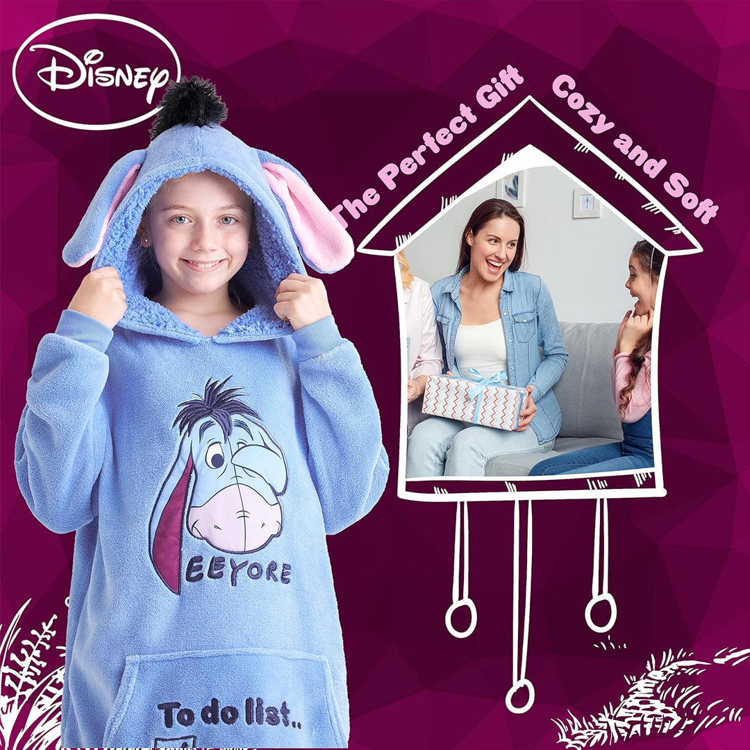 Disney Stitch Kapuzenpullover Mädchen, Übergrosse Hoodie Decke Kinder mit Sherpa-Kapuze und Kängurut