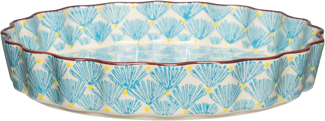 Tranquillo Quicheform aus Steinzeug mit handgestempeltem Print blau ART DECO, Ø 22 x 4 cm Blau Ø22x4