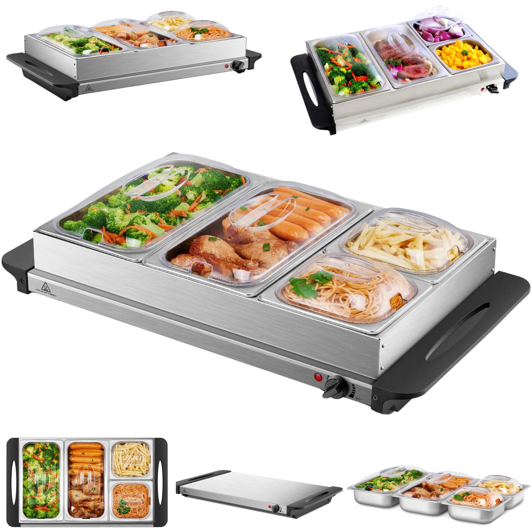 Buffetwärmer | Warmhalteplatte | Speisewärmer | 300 Watt | 4 Speisebehälter | Buffet Wärmer | Speise