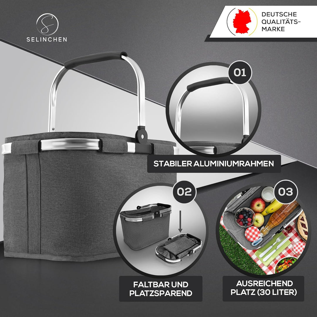 Selinchen® - Premium Einkaufskorb | Hochwertige Einkaufstasche faltbar und mit Aluminium Griff | Ide