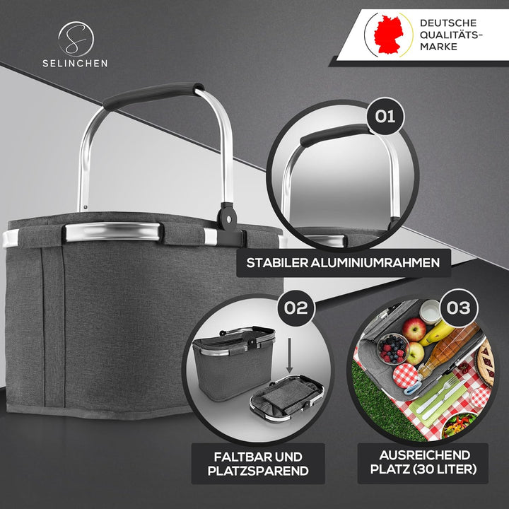 Selinchen® - Premium Einkaufskorb | Hochwertige Einkaufstasche faltbar und mit Aluminium Griff | Ide