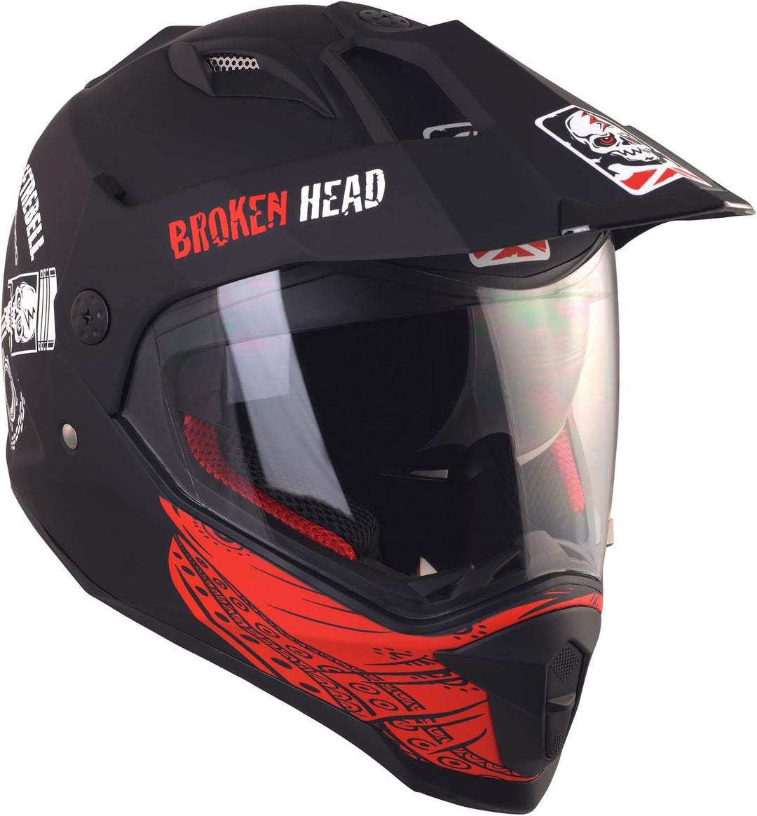 Broken Head Street Rebel Motocross-Helm rot mit Visier - Enduro-Helm - MX Cross-Helm mit Sonnenblend