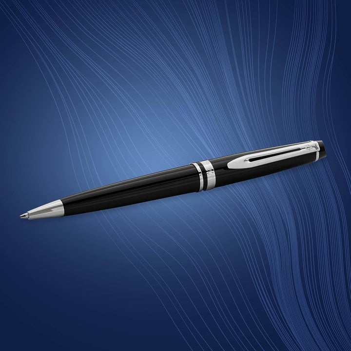 Waterman Expert Kugelschreiber | Hochglänzend Schwarz mit Chromzierteile Mittlere Spitze Blaue Tinte