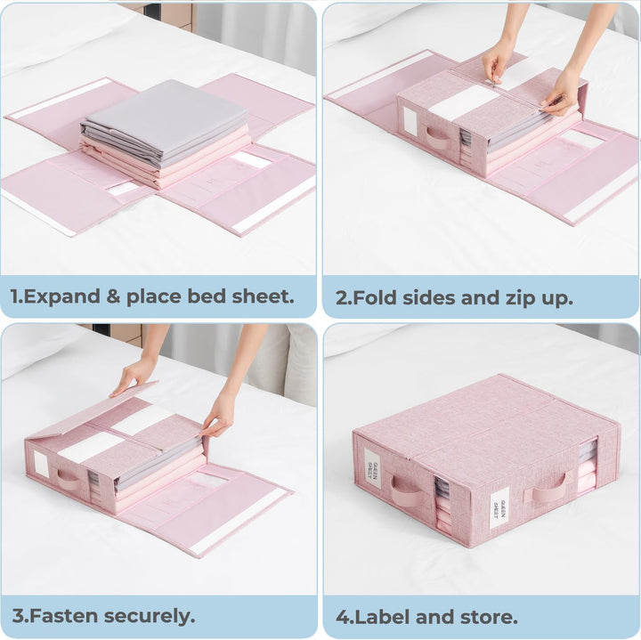 3er-Set Bettwäsche Organizer, über 40% schwerer, Bettwäsche Aufbewahrungsbox mit Sichtfenster, Besch