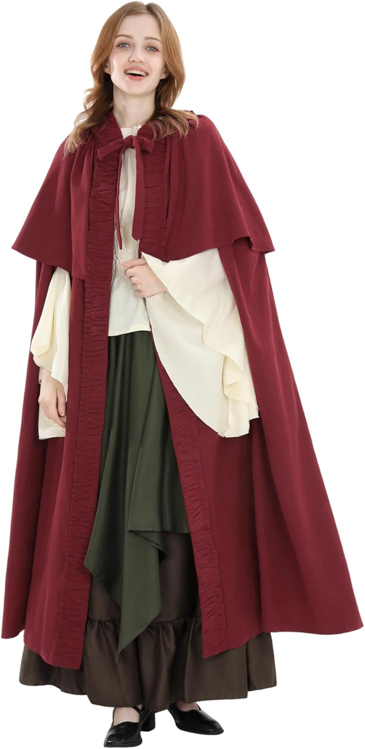Mittelalter Umhang Damen mit Kapuze – Halloween Cape Vampir Kostüm Hexe Frauen Umhang Schwarz Vampir