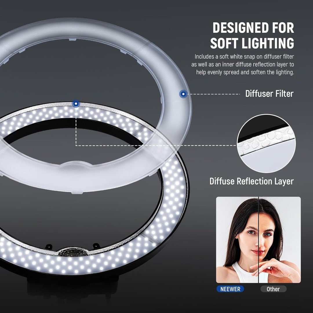 Neewer Ringleuchte Licht Set: 18 Zoll / 48 Zentimeter Aussen 55W 5500K dimmbare LED-Ringlicht Lampen