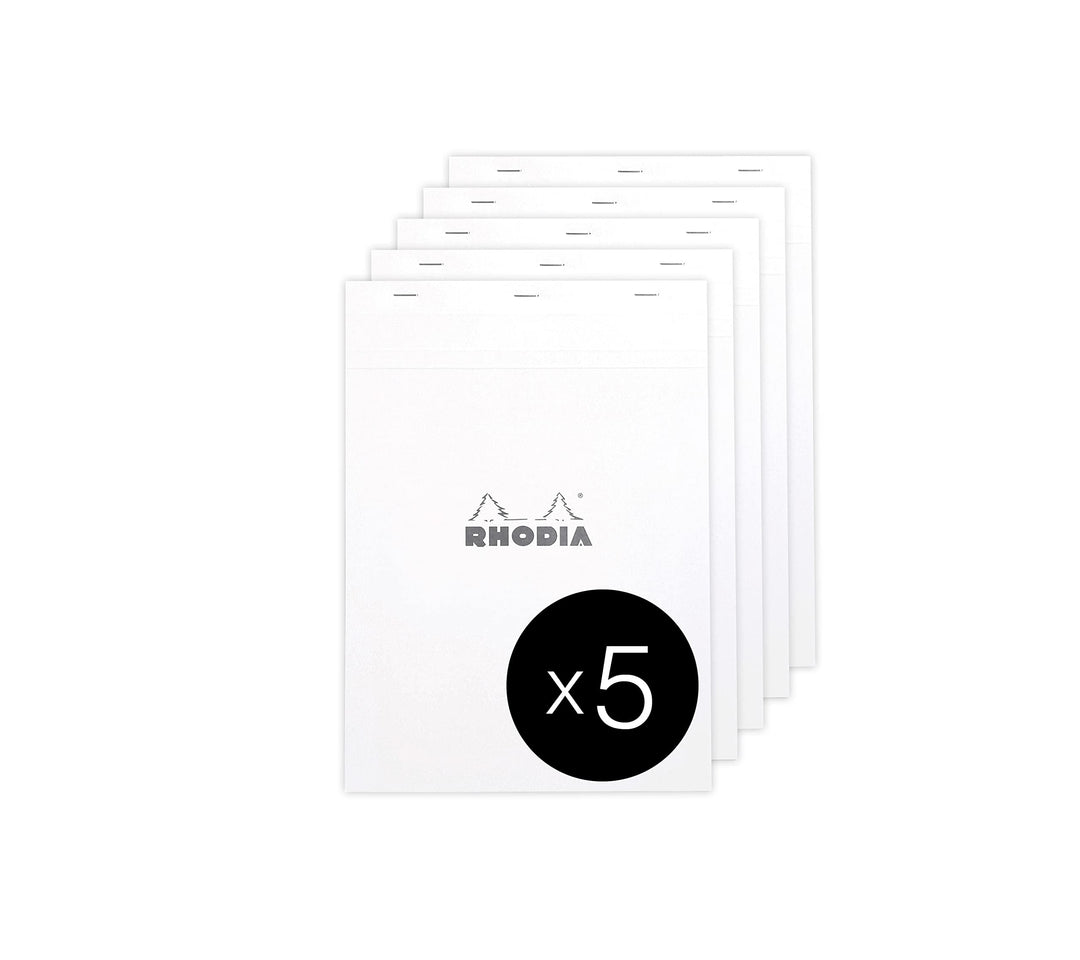 Rhodia 18601C - Packung mit 5 Notizblöcken geheftet No.18 A4 80 Blätter liniert mit Rand 80g, Weiss,