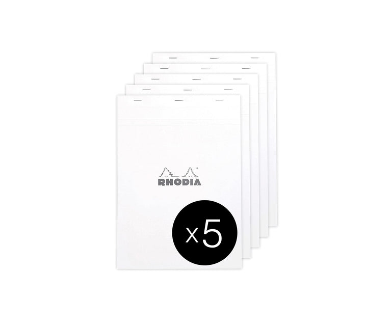 Rhodia 18601C - Packung mit 5 Notizblöcken geheftet No.18 A4 80 Blätter liniert mit Rand 80g, Weiss,