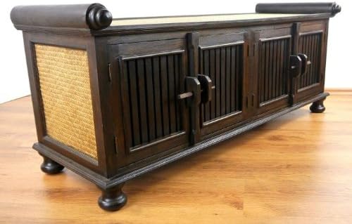 livasia Asiatische Kommode aus Massivholz und Rattan – 130x45x50cm – Handgeschnitztes Sideboard aus