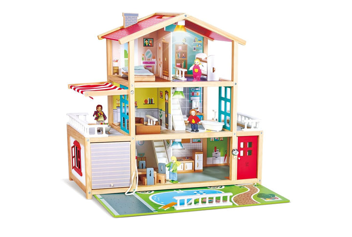 Puppen-Villa von Hape| Preisgekröntes Puppenhaus mit 10 Zimmern aus Holz ab 3 Jahren Puppen-Villa mi