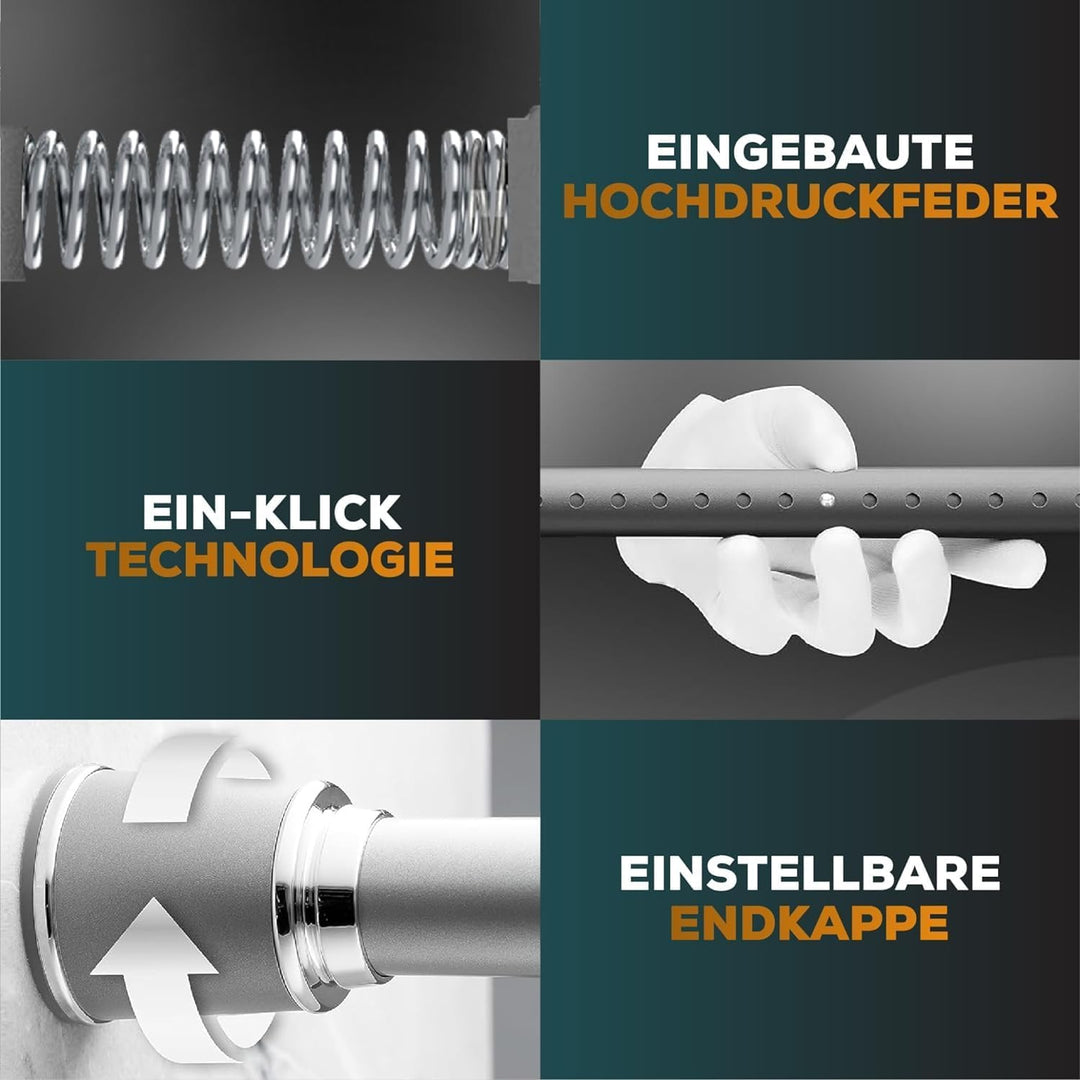 Teleskopstange zum Klemmen 220-270cm, Grau, Ø 32 mm, Multifunktionale Spannstange ohne Bohren - Vorh