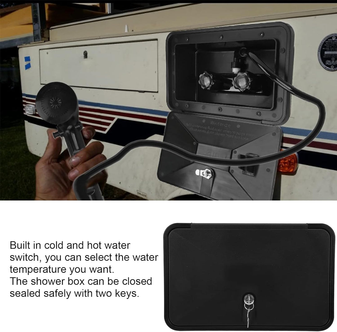 Qiilu Aussendusche für Wohnmobile Schwarzes ABS-Aussenduschen-Kit Aussendusche für Wohnmobile mit 2