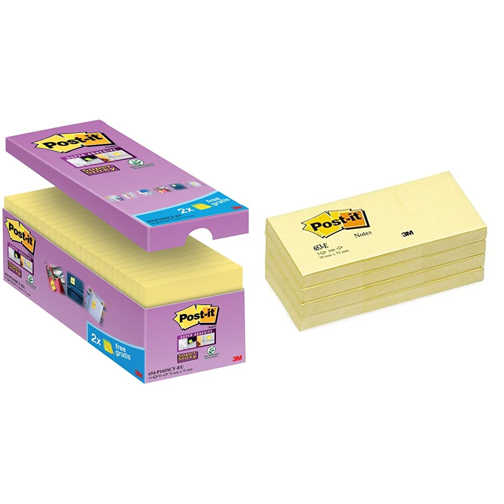 Post-it gelbe Haftnotizen (16er Pack Sticky Notes, gelbe Klebezettel und Haftnotizzettel, 76 x 76 mm