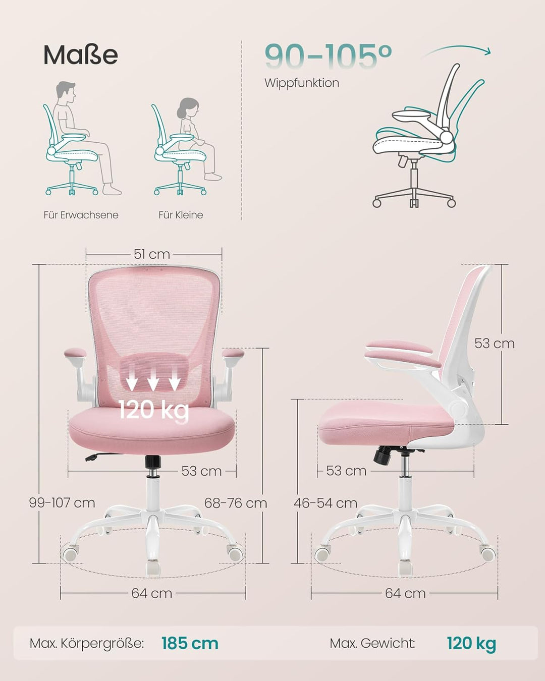SONGMICS Bürostuhl, Schreibtischstuhl, Drehstuhl mit Netzbespannung, ergonomisch, gepolsterte Lenden