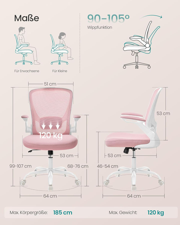 SONGMICS Bürostuhl, Schreibtischstuhl, Drehstuhl mit Netzbespannung, ergonomisch, gepolsterte Lenden