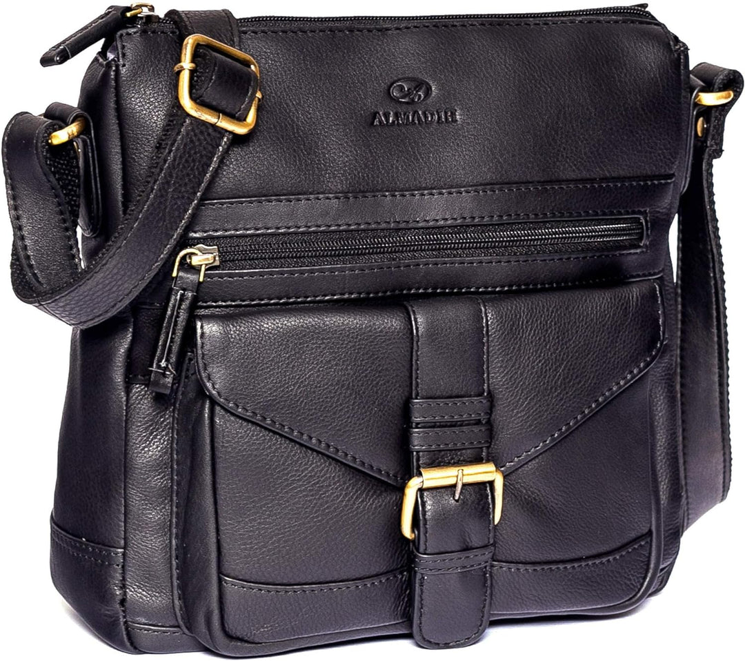 ALMADIH Premium Leder Damentasche Umhängetasche Abby - praktische Ledertasche Handtasche Schultertas