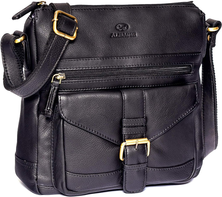 ALMADIH Premium Leder Damentasche Umhängetasche Abby - praktische Ledertasche Handtasche Schultertas