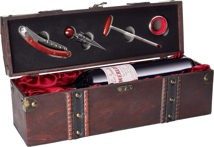 BRUBAKER Geschenkset Weinset mit 1 Flasche Rotwein Jahrgang 2019 Les Jamelles Merlot - in Holzkiste