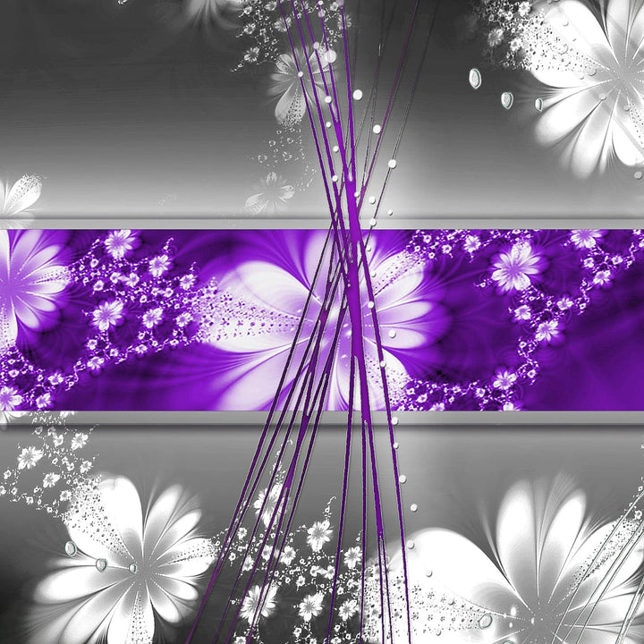 Runa Art Wandbilder Abstrakt Blumen 5 Teilig Bild auf Vlies Leinwand Deko Wohnzimmer Grau Lila Weiss