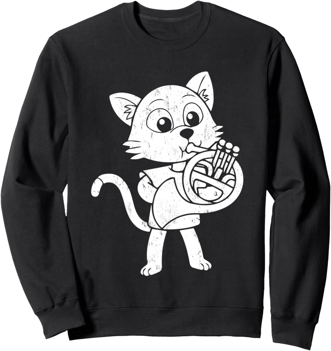 French Horn Cat Lover Cat Playing French Horn Sweatshirt