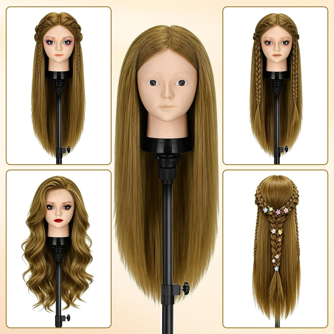 TwoWin Friseurkopf mit Haaren, 24 Zoll (61 cm) 80% Echthaar Mannequin Kopf, Make-up Übungskopf, Trai