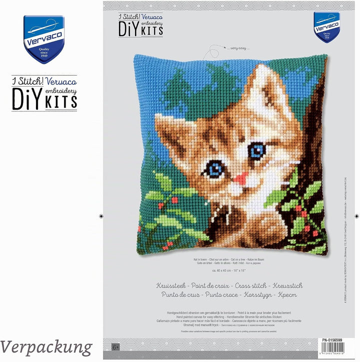 Vervaco Stickpackung für Kreuzstichkissen vorgedruckt, Baumwolle, weiss, 40 x 40 x 0,3 cm
