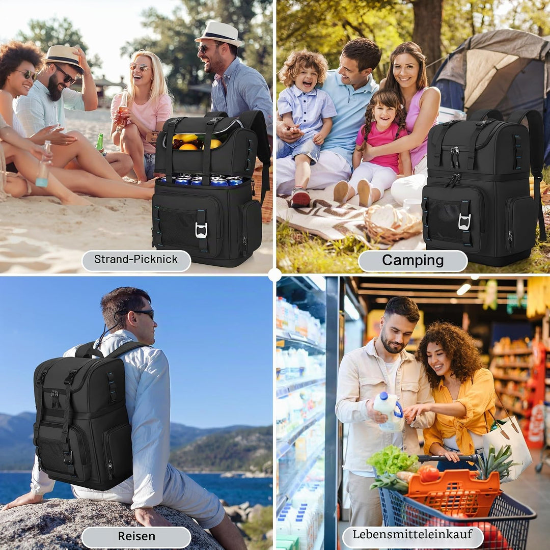 Grosser Kühlrucksack für Herren & Damen, Doppellagiger Kühltasche Rucksack Wasserdichter Isolierter