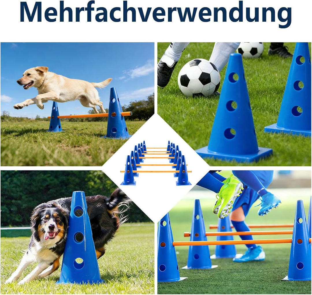 Agility Set für Kinder und Hunde, 12 Kegel + 12 Stangen mit Tragetasche, Koordinations- und Sinneswa