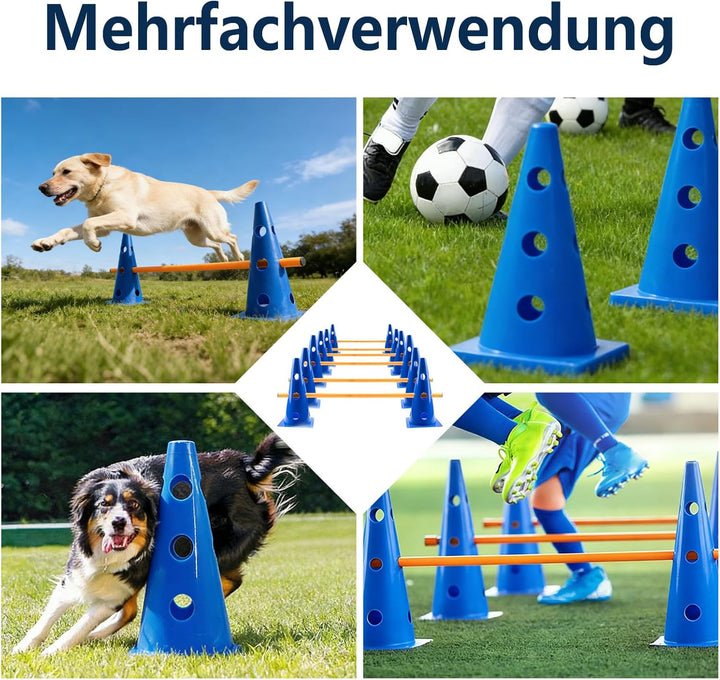 Agility Set für Kinder und Hunde, 12 Kegel + 12 Stangen mit Tragetasche, Koordinations- und Sinneswa