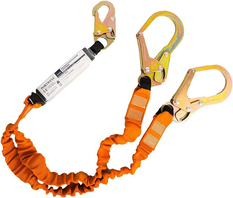 Portwest - Double 140kg Fall Arrest Lanyard with Shock Absorber - Black/Orange - 180cm 180cm Orange,