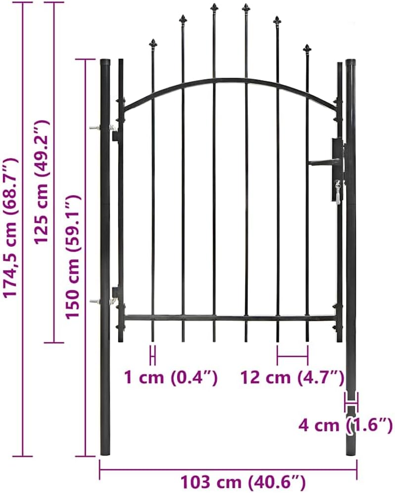vidaXL Gartentor mit Gewölbter Spitze Metalltor Zauntor Gartentür Zauntür Hoftor Hoftür Tor Pforte G