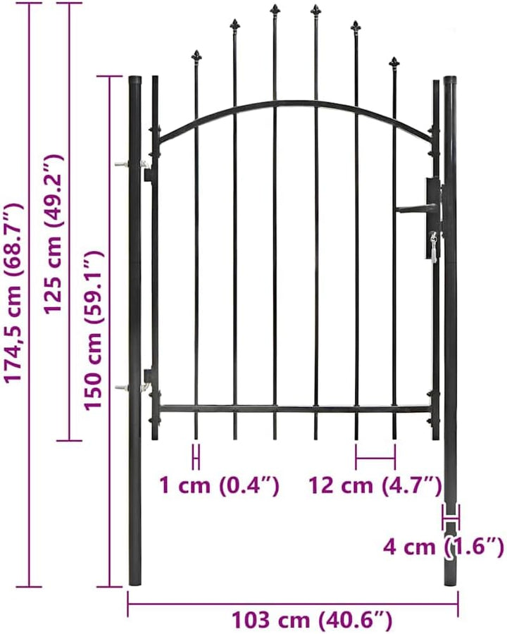 vidaXL Gartentor mit Gewölbter Spitze Metalltor Zauntor Gartentür Zauntür Hoftor Hoftür Tor Pforte G