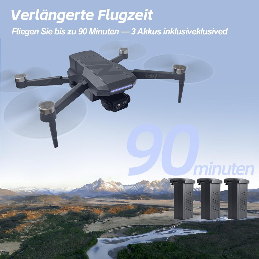 3‑Achsen‑Gimbal GPS Drohne mit Kamera 4K, 90 Min Flugzeit (3 Akkus), 1000 m Steuerungsreichweite, Au