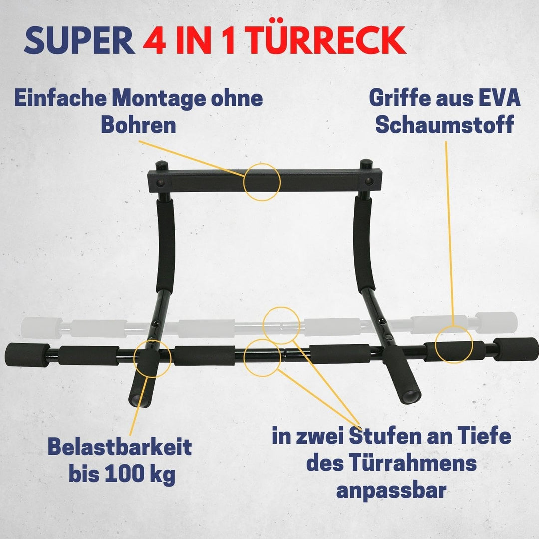 Best Sporting 4 in 1 Multifunktions Tür-Reck I Klimmzugstange mit Softgrip I Belastbar bis 100 kg I