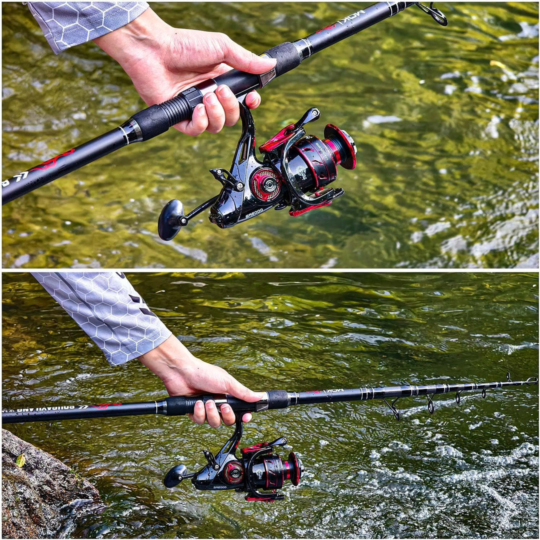 Sougayilang Karpfenruten- und Rollenset, teleskopische Reiseangelruten, 4,7:1 leistungsstarke Karpfe