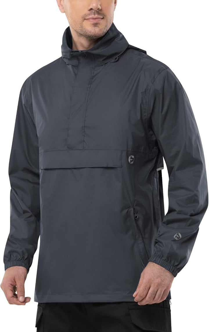 Outdoor Ventures Herren Regenjacke Wasserdichter Pullover mit Kapuze Packbare Reflektierende Jacke L