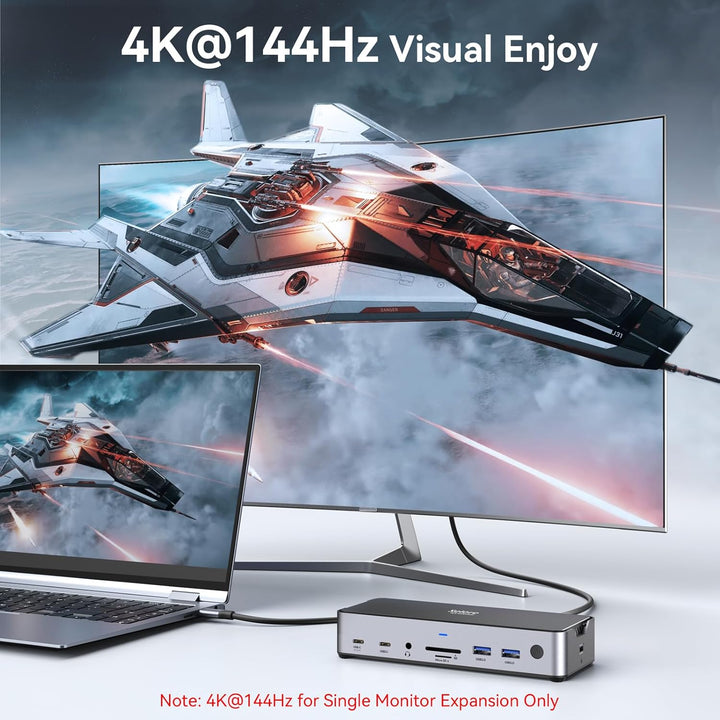 USB C DockingStation 3 Monitors, Laptop Docking Station Dual Monitor with 2 HDMI DisplayPort 4K144Hz