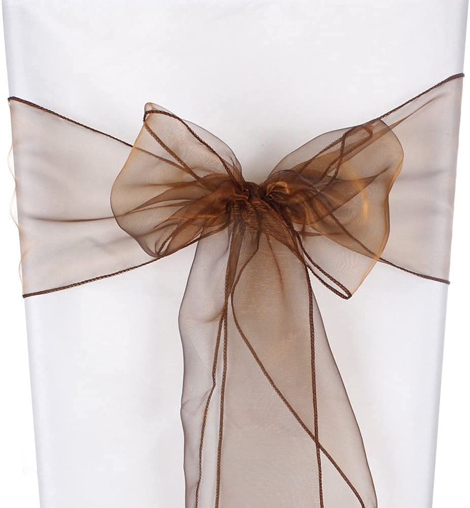 CNFQ 50 Stück Stuhlschleifen, Organza, Taufe, Party, Deko, Hochzeit, Kaffeebraun Coffee, Coffee