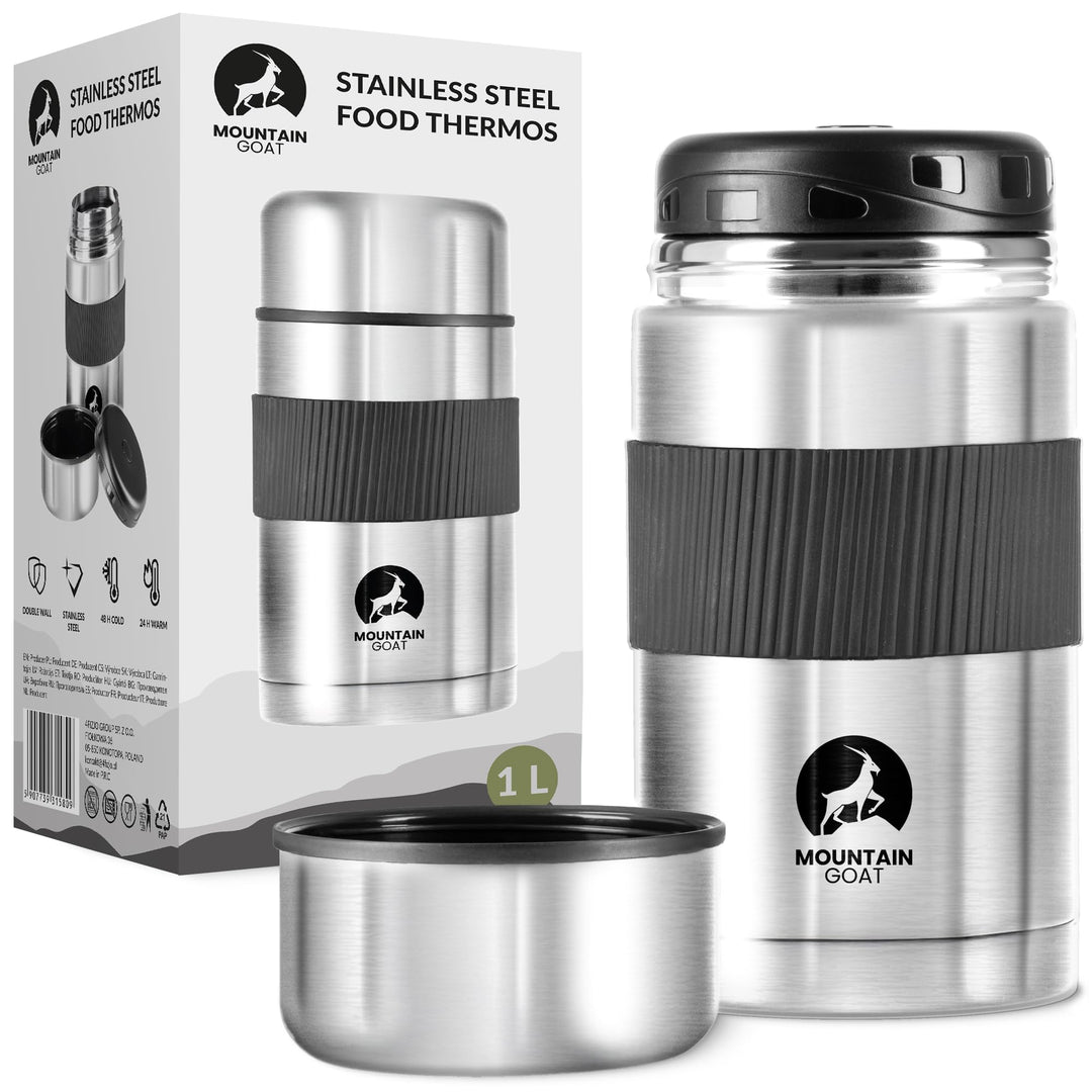 MOUNTAIN GOAT Thermobehälter für Essen 1L aus Edelstahl, Doppelwandig, Druckentlastungsventil, Isoli