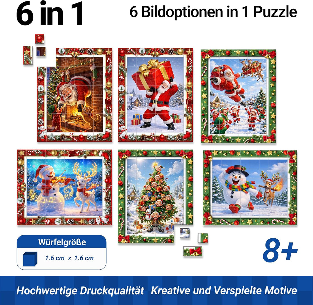 TOSY Picture Cube Playful Santa: 6-in-1 magnetisches Bilderpuzzle, 80 Blöcke, 480 Puzzleflächen, 0.6