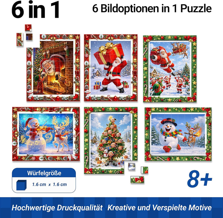 TOSY Picture Cube Playful Santa: 6-in-1 magnetisches Bilderpuzzle, 80 Blöcke, 480 Puzzleflächen, 0.6