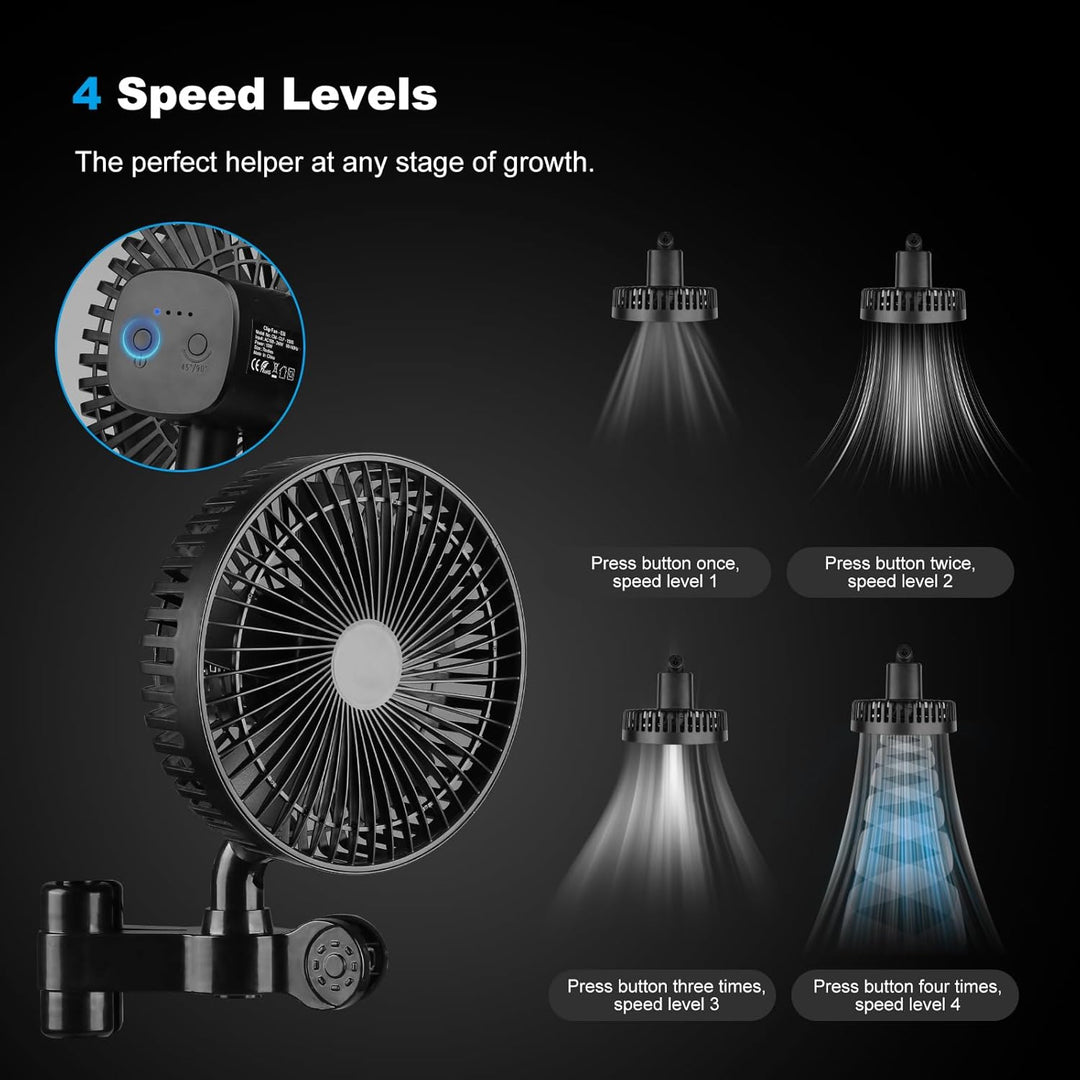 Pflanzenzelt Clip Ventilator 10W EC-Motor – 4 Geschwindigkeiten Oszillierend – 32 dB Leise Umluftven