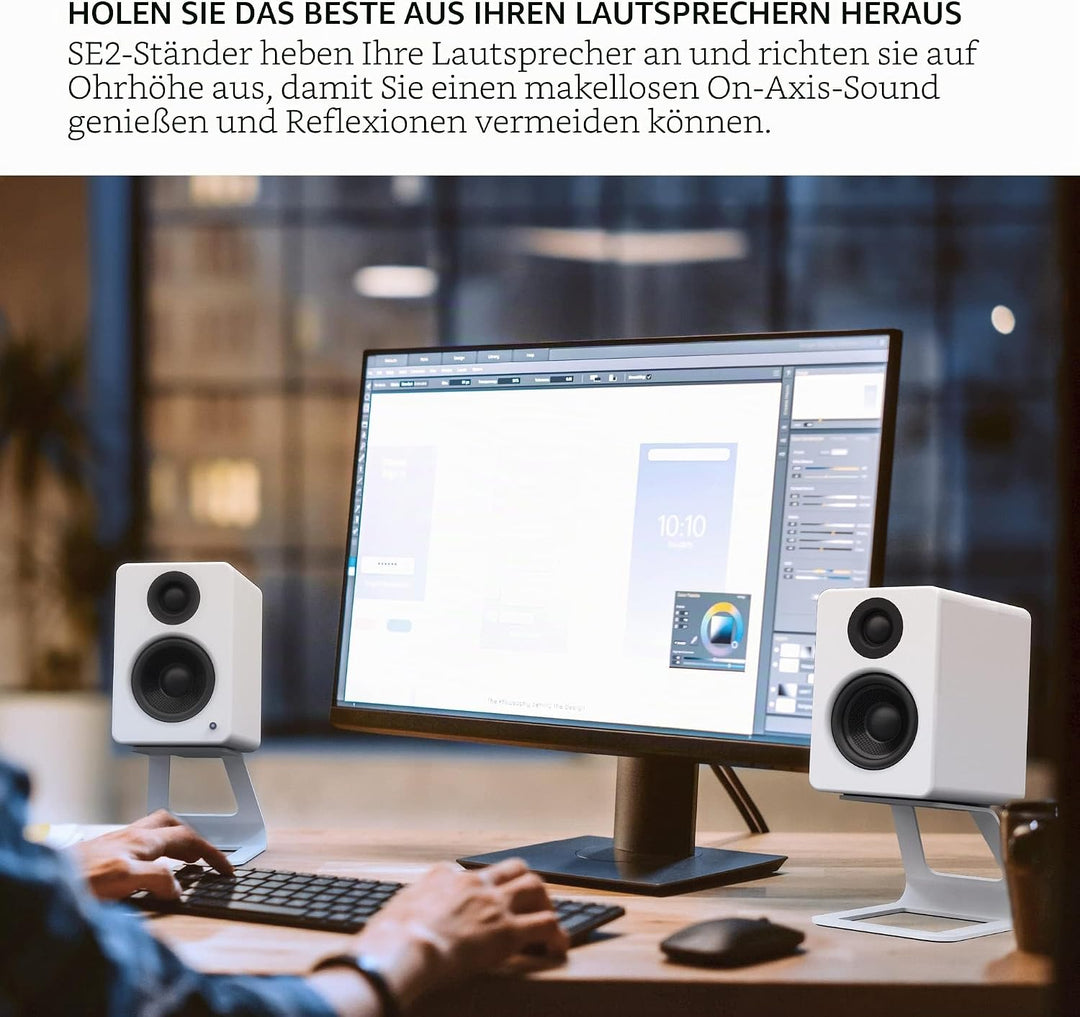 Kanto SE2W Elevated Desktop Speaker Stands for Small Speakers | White | Pair Weiss, Weiss