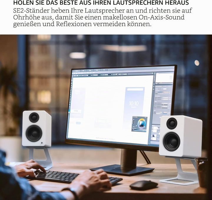 Kanto SE2W Elevated Desktop Speaker Stands for Small Speakers | White | Pair Weiss, Weiss
